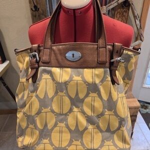Fossil Yellow and Tan Tote Bag